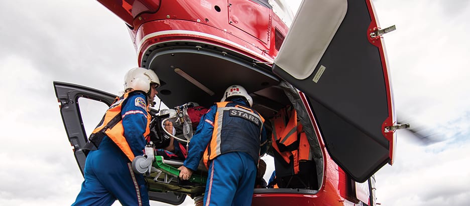 Air medical crew transports patient onboard STARS H145 air ambulance